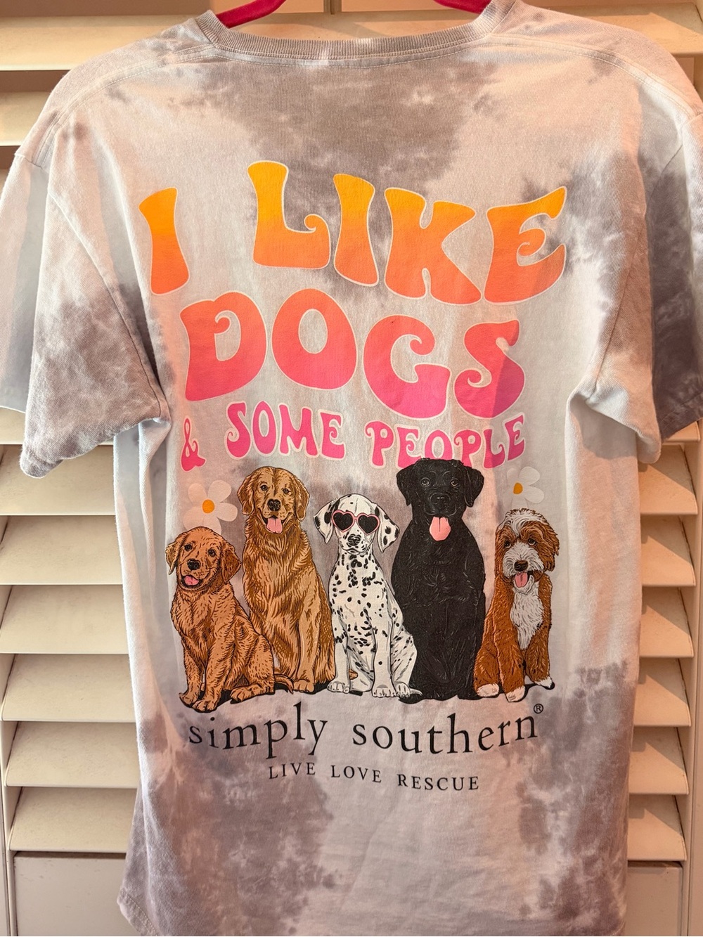 Simply Southern Gray Tie-Dye 'I Like Dogs' Tee with Multicolor Graphic